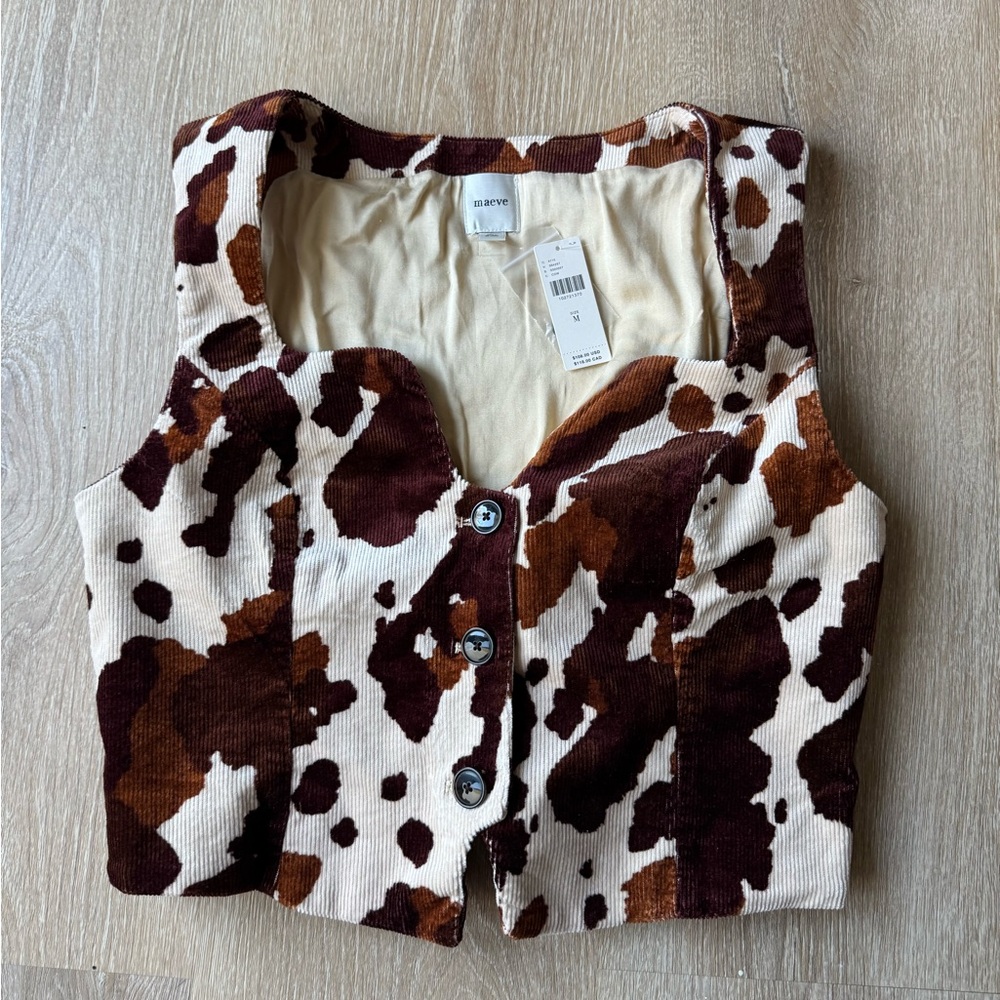 Maeve Brown and Cream Cow Print Top
